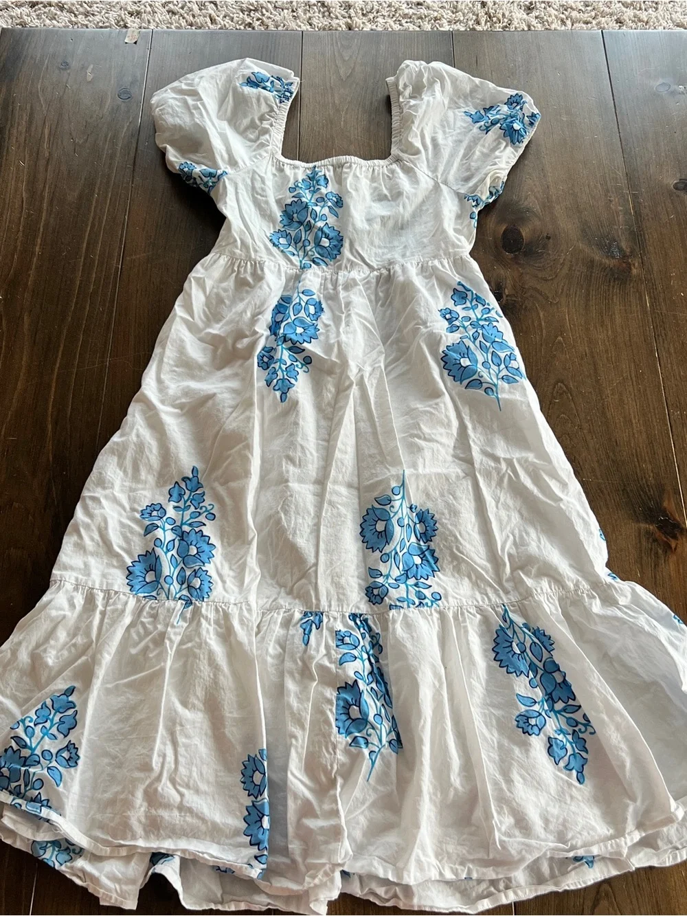 J.Crew Floral Puff-Sleeve Tiered Dress with Blue Print-size 4